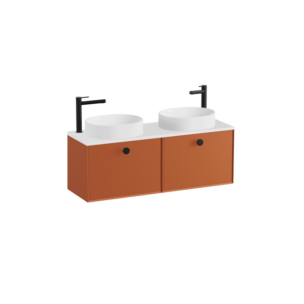Vado Safari Smooth 1200mm Terracotta Wall Hung Vanity Unit & Gloss White Worktop